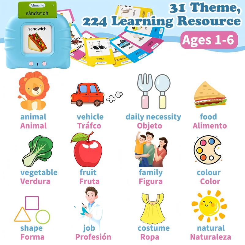Bilingual English & Spanish Talking Flash Cards for Toddlers